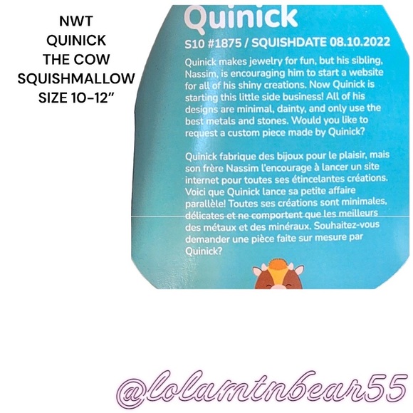 NEW W/TAGS QUINICK THE COW SQUISHMALLOW, SIZE 10-12” LRG -ORANGE HAIR & BELLY, … - Picture 5 of 5